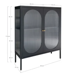 Adelaide vitrineskap rillet glass sort 90 x 35 x 120cm