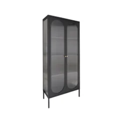 Adelaide vitrineskap rillet glass sort 80 x 35 x 180 cm