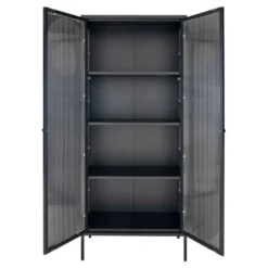 Adelaide vitrineskap rillet glass sort 80 x 35 x 180 cm