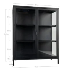 Brisbane vitrineskap 2 glassdører sort stål 80 x 40 x 101 cm