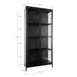 Brisbane vitrineskap 2 glassdører sort stål 80 x 35 x 175 cm