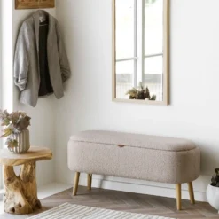 Harlow benk med oppbevaring bouclé beige 95 x 37 x 45 cm