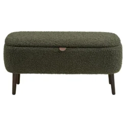 Harlow benk med oppbevaring teddy grønn 95x37x45 cm