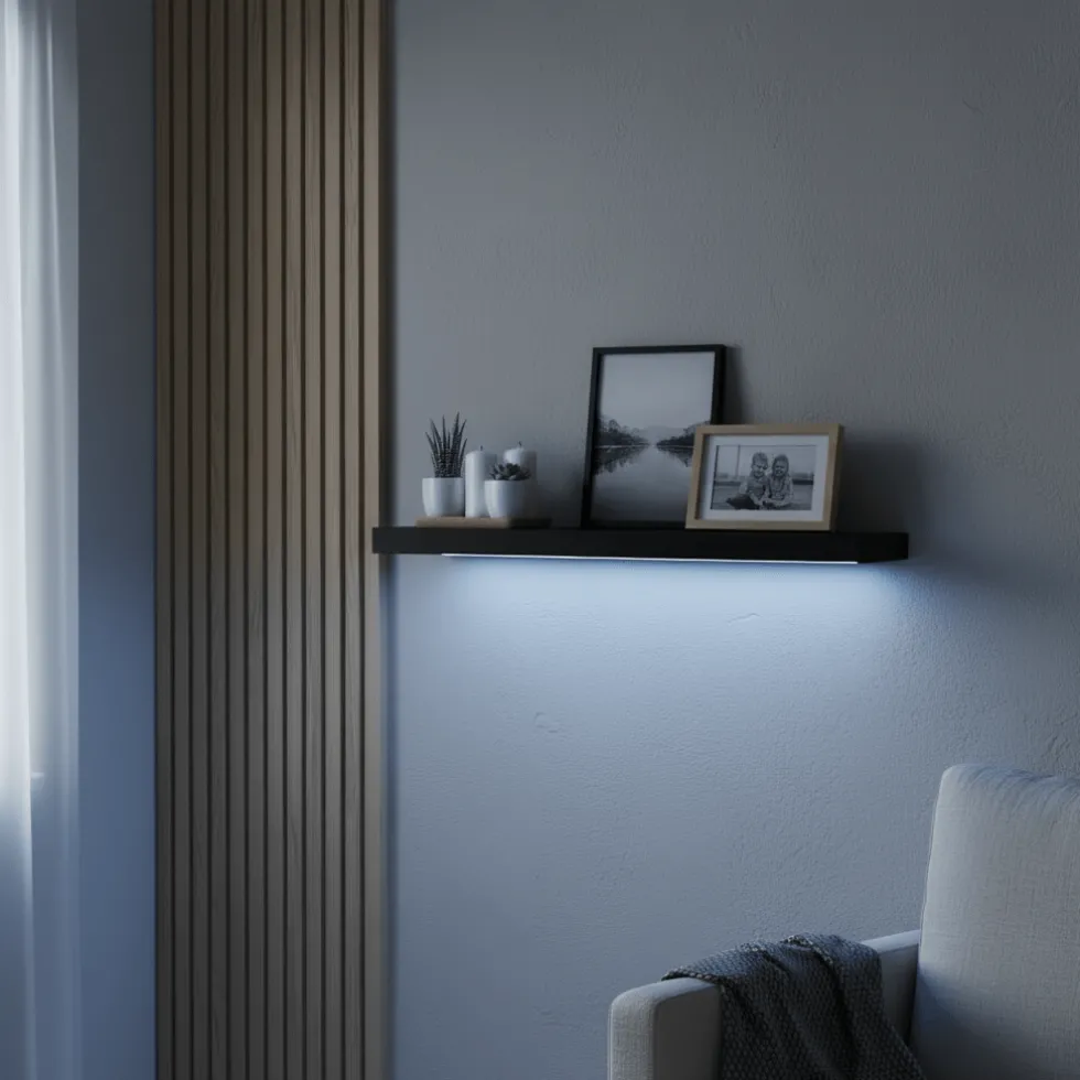 Hylle med LED-lys sort
