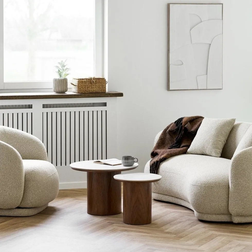 Noli sofabord keramikk hvit/mørk brun ø60 cm