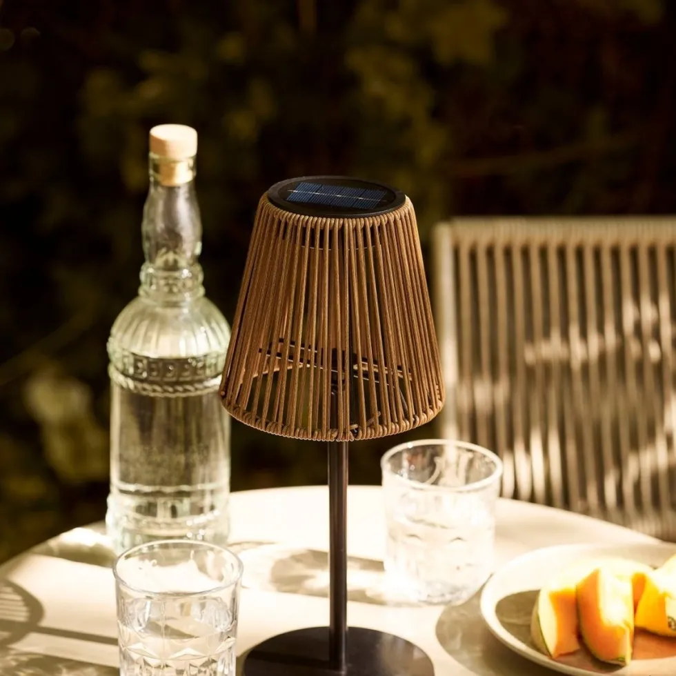 Oppladbar lampe med solpanel brun/sort
