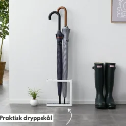Paraplystativ med dryppskål, liten hvit