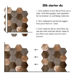 10-pk Bente hexagon selvklebende veggfliser