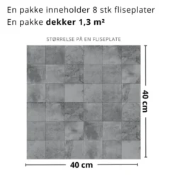 8-pk Bodø grå selvklebende fliser