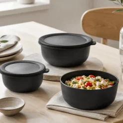 3-pk bollesett lav med lokk sort