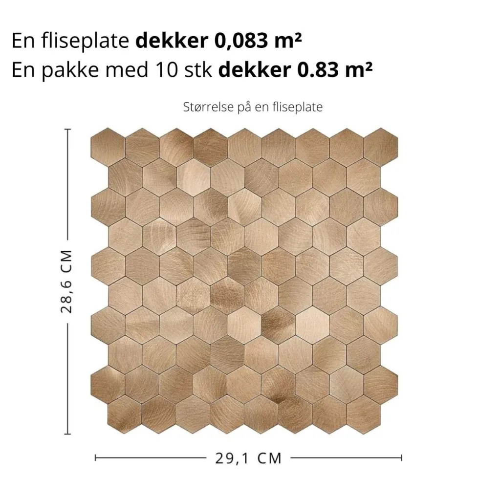 10-pk Børstet kobber selvklebende veggfliser