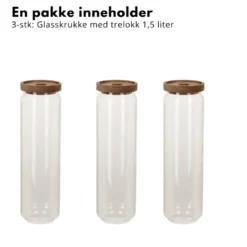 3-pk glasskrukke akasie 1,5 liter