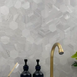 10-pk Hexagon lysegrå betong selvklebende veggfliser