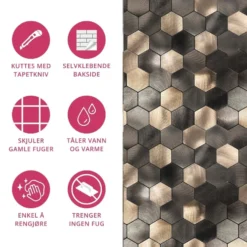 10-pk Latte hexagon selvklebende veggfliser