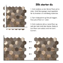 10-pk Mocca hexagon selvklebende veggfliser