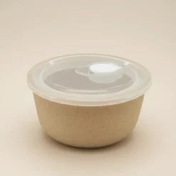 2-pk Porselenskål med lokk og ventil beige