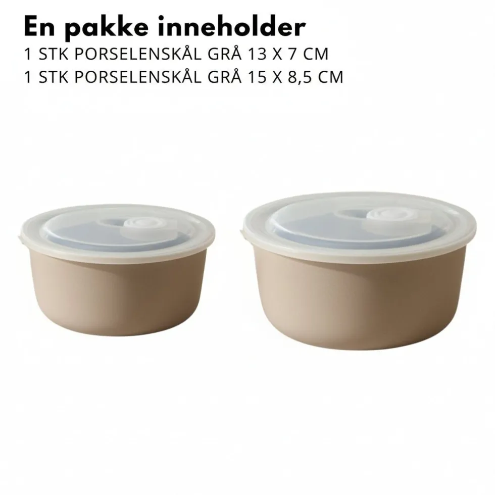 2-pk Porselenskål med lokk og ventil beige