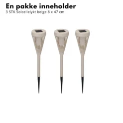 3-pk Solcellelykt beige 8 x 47 cm