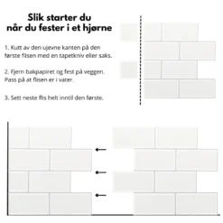 10-pk Subway hvit med grå fuger selvklebende veggfliser