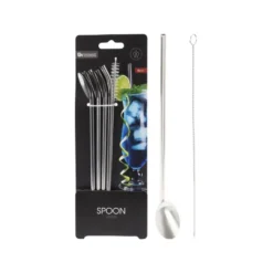 4-pk sugerør med skje + børste 21,5 cm