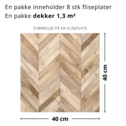 8-pk Wooden Harmony selvklebende fliser fiskebein 40 x 40 cm
