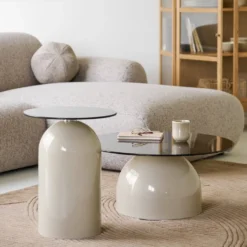 Ravello sofabord herdet glass grå/beige ø70 cm