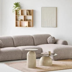 Ravello sofabord herdet glass grå/beige ø70 cm