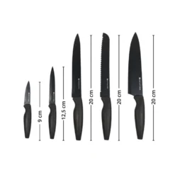 Sett med 5 kniver og magnetisk knivholder sort