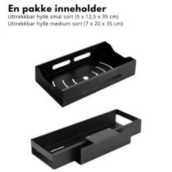 Sett med uttrekkbare hyller sort
