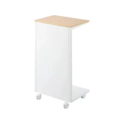 Sidebord med treplate og hjul hvit 55 x 31 cm